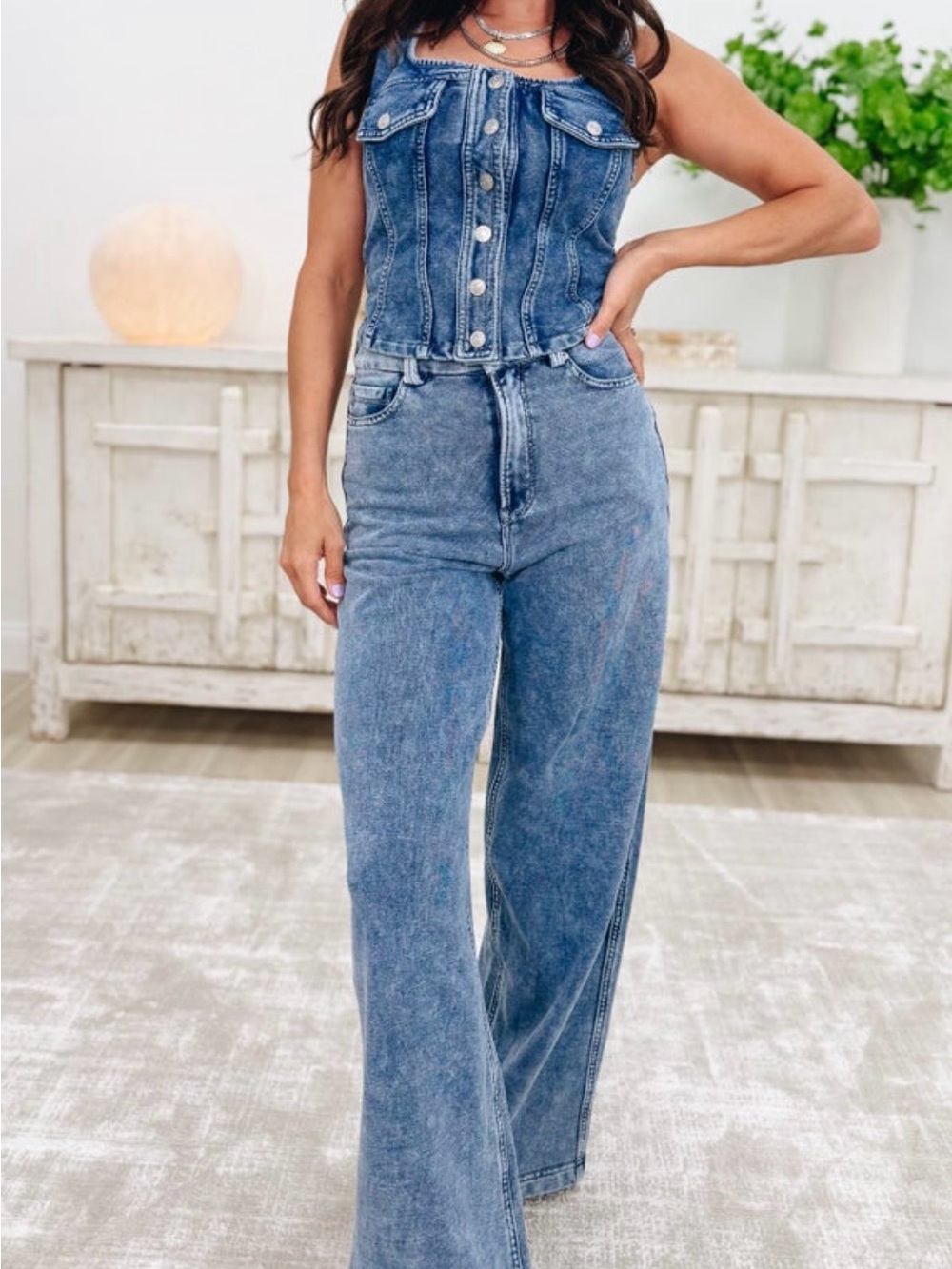 White birch Denim Wide-Leg Jeans - Blue